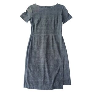 Womens Plaid Sheath Dress Short Sleeve Business Casual Career Knee Length